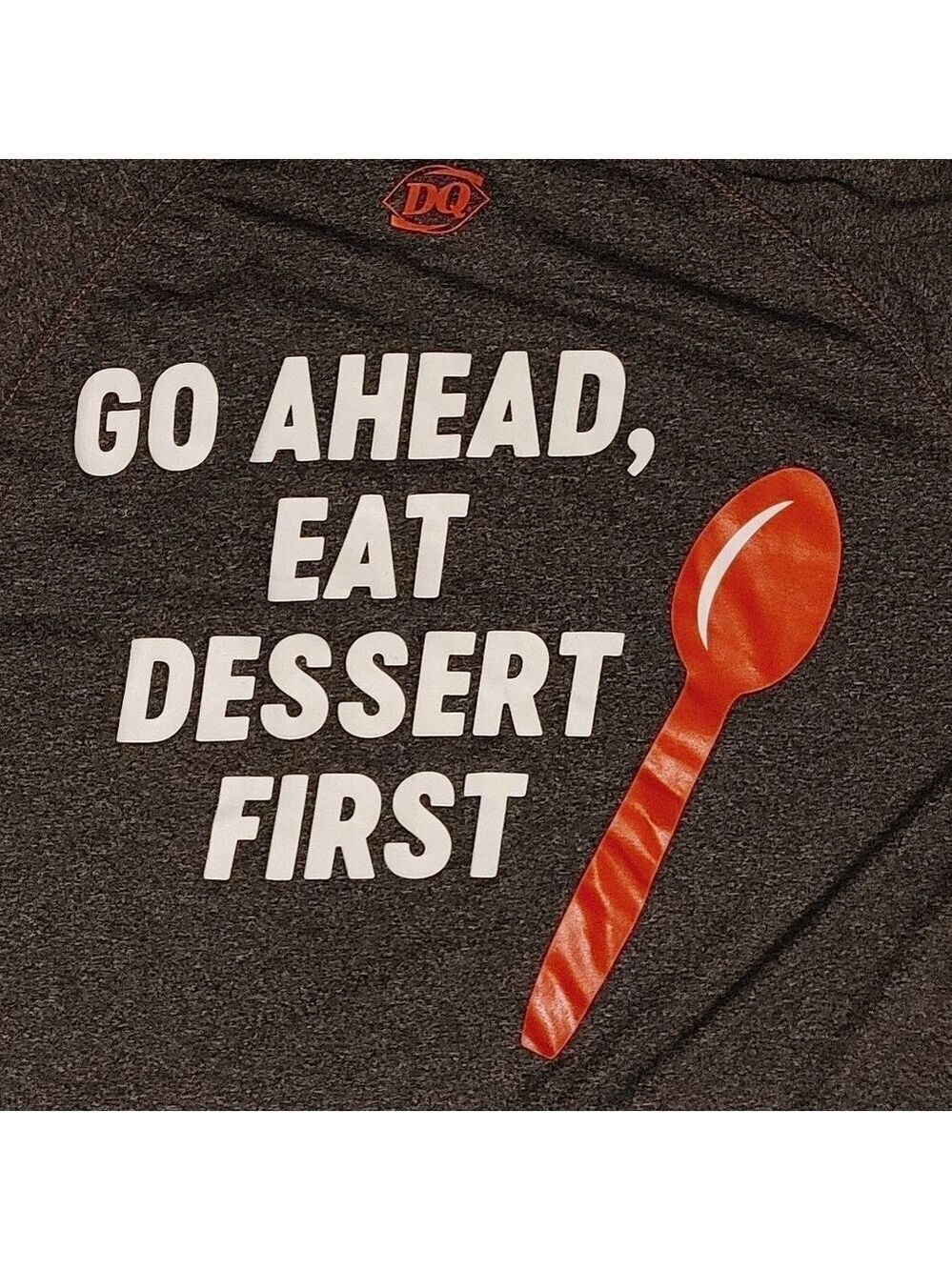 DAIRY QUEEN Employee Shirt Size Large RED SPOON "Go Ahead Eat Dessert first"